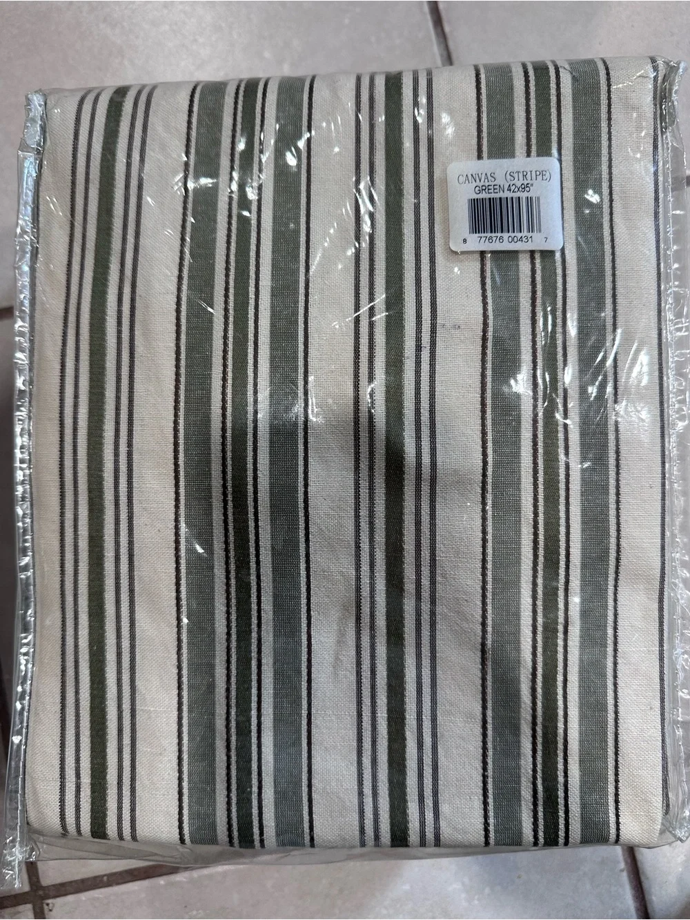 Canvas Stripe Fabric Curtain Panel in Green and Cream 42x95